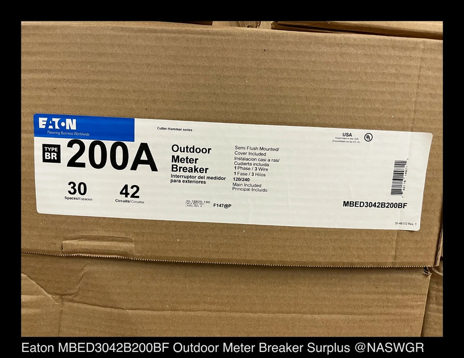 Eaton MBED3042B200BF Outdoor Meter Breaker - 200A/240v/N3R - Unused