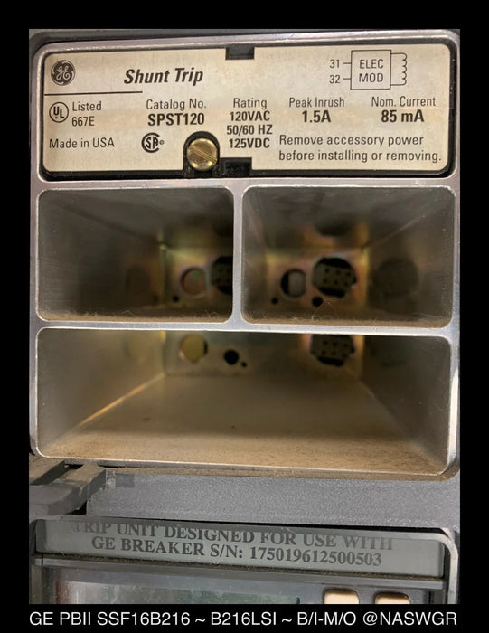 GE PowerBreak II SSF16B216 Breaker (M/O,B/I) - 1600 Amp