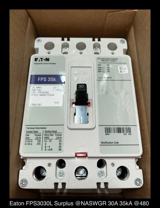 Eaton FPS3030L Molded Case Circuit Breaker - 30 Amp - Unused Surplus