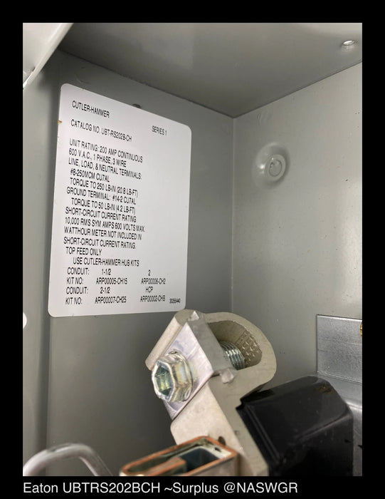 Eaton UBTRS202BCH Single Meter Socket 200A/600V - Unused