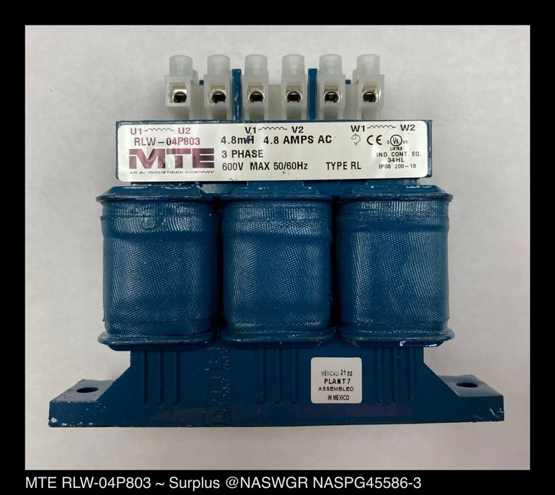 MTE Corp. RLW-04P803 Line Reactor 4.8A, 4.800mH, 3Ph, Open