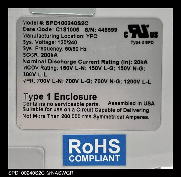SPD100240S2C - Eaton SPD100240S2C Surge Protection Device - Surplus