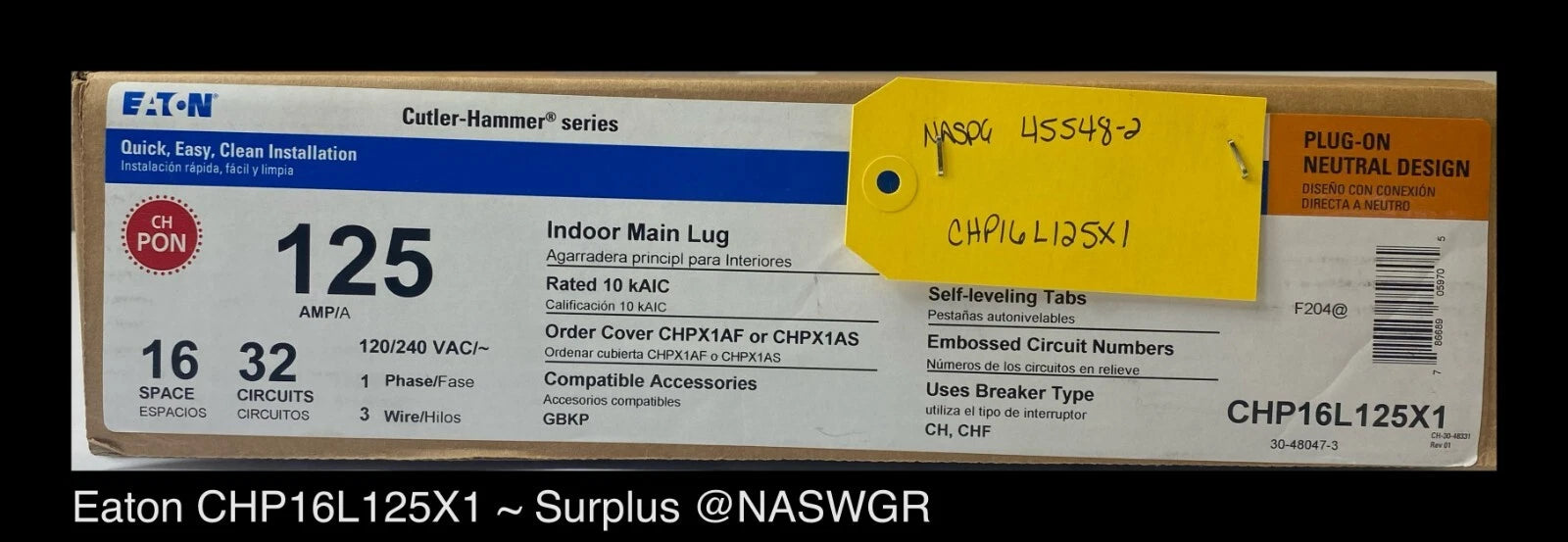 Eaton CHP16L125X1 CH Main Lug Loadcenter - 125A/240V/N1 - Unused