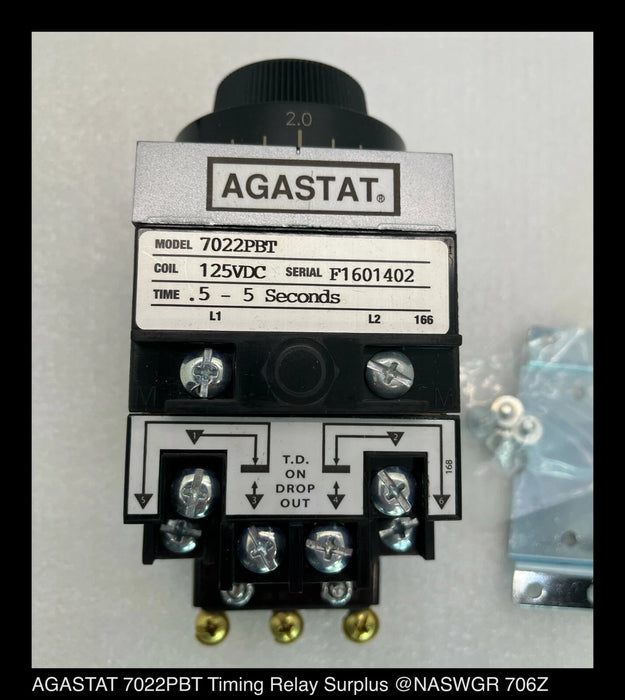 AGASTAT 7022PBT Timing Relay .5-5 seconds 125VDC - Unused