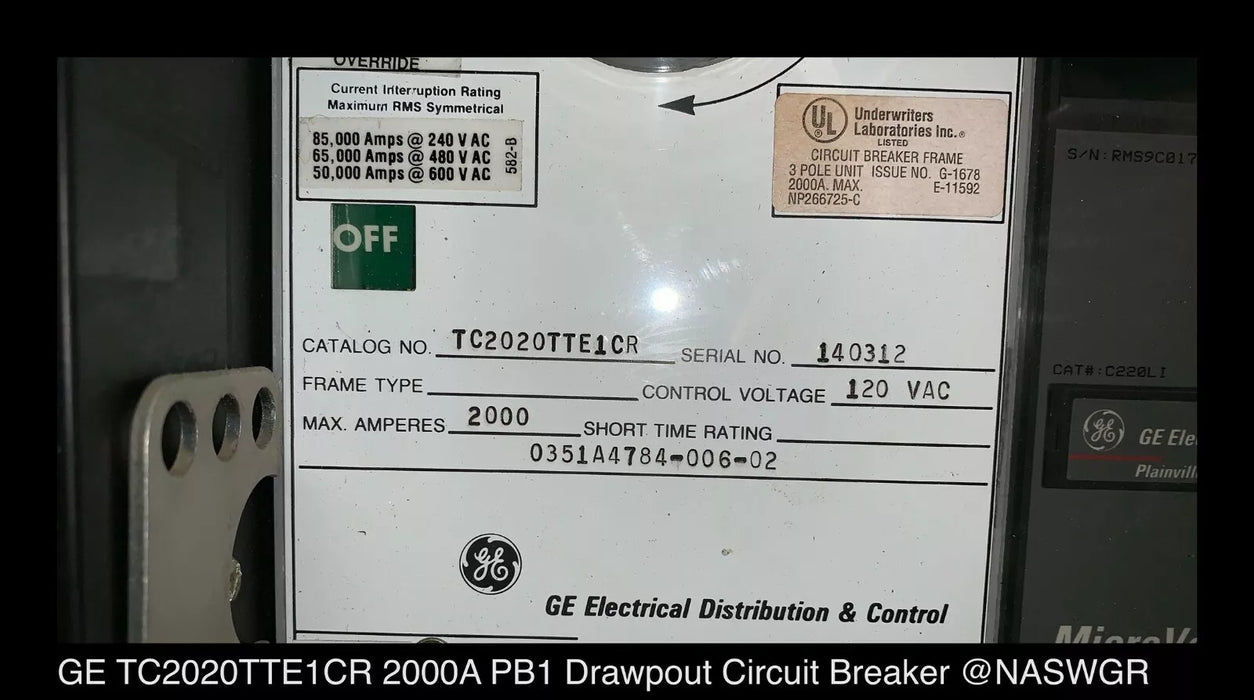 GE TC2020TTE1CR PowerBreak Circuit Breaker