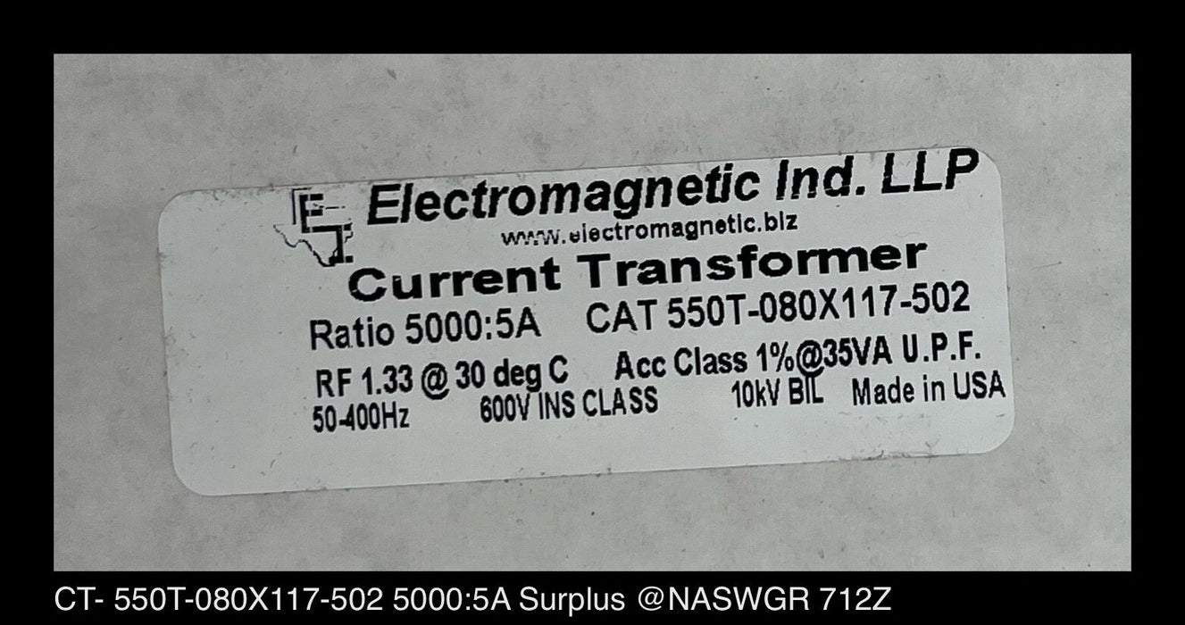 Electromagnetic IND, LLP - Current Transformer - 550T-080X117-502 5000:5A