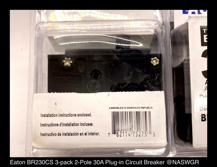 Eaton BR230CS Circuit Breaker - 2P-30 Amp - 3 Pack (Clamshell) - Unused Surplus