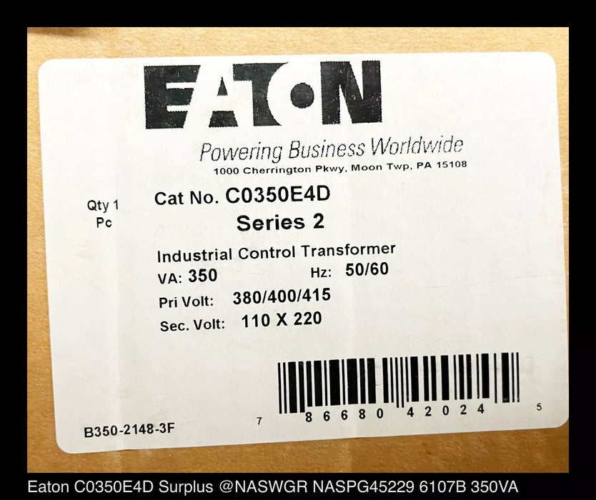 Eaton C0350E4D 350VA Industrial Control Transformer - Surplus