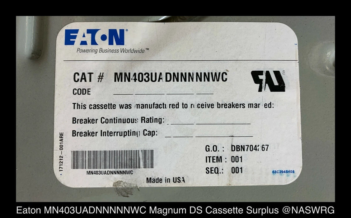 Eaton MN403UADNNNNNWC Magnum Universal Cassette - 1600-4000 Amp - Unused