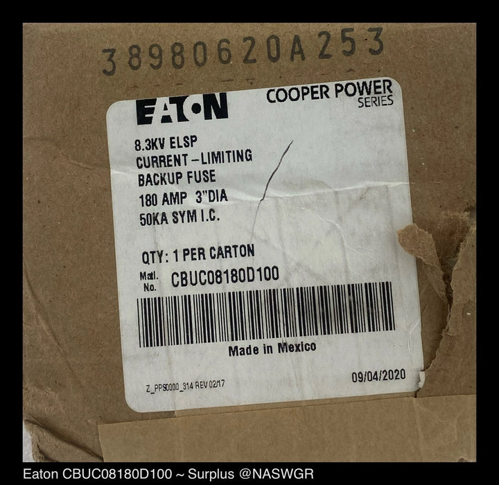 Eaton Cooper Power Series CBUC08180D100 Current Limiting Backup Fuse 180 AMP