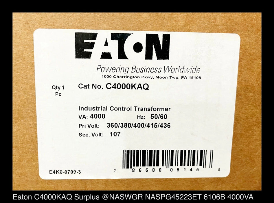 Eaton C4000KAQ 4000VA Industrial Control Transformer - Surplus