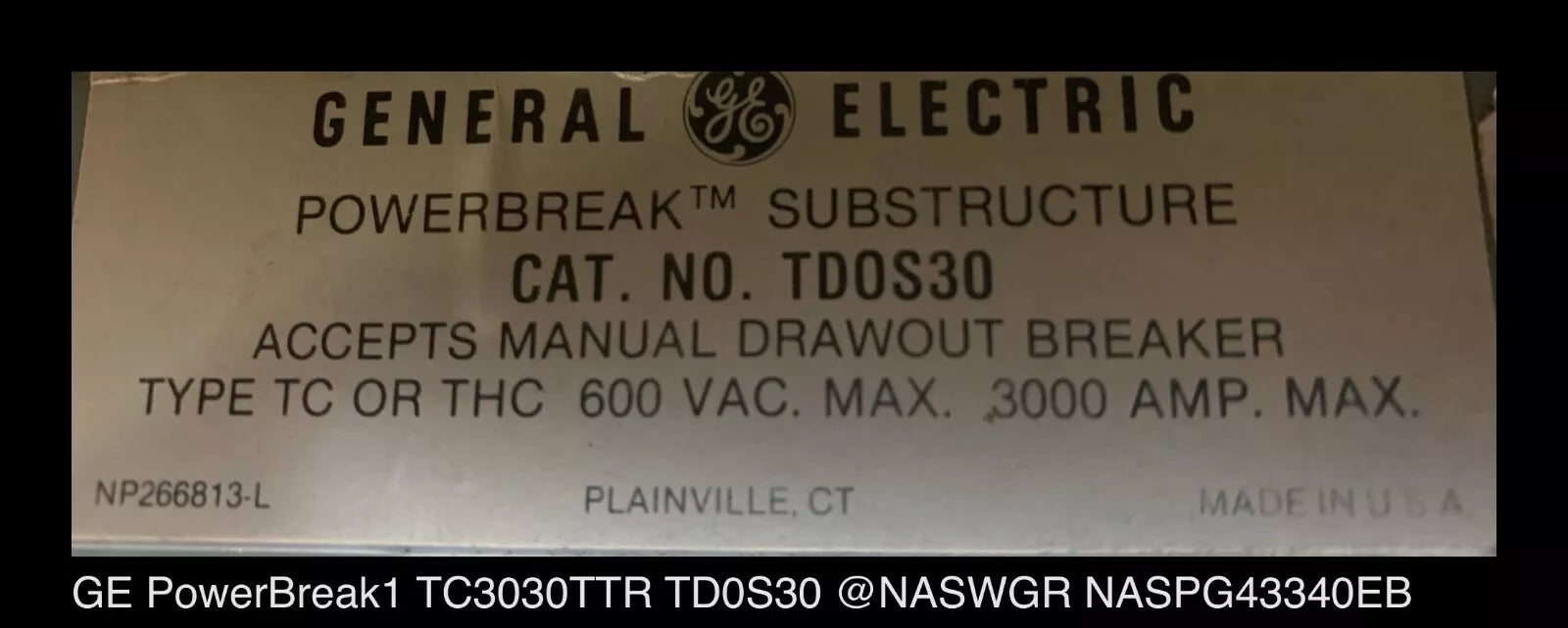 GE PowerBreak TC3030TTR Breaker (M/O,D/O) - 3000 Amp - Tested/1Yr Warranty
