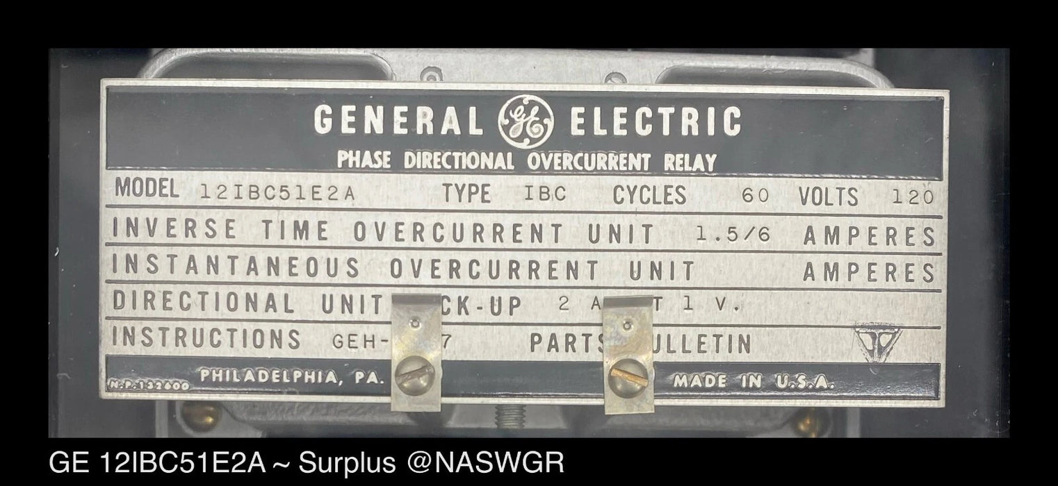 GE 12IBC51E2A Phase Directional Overcurrent Relay - 1.5/6 Amp - Tested/1Yr Wrnty