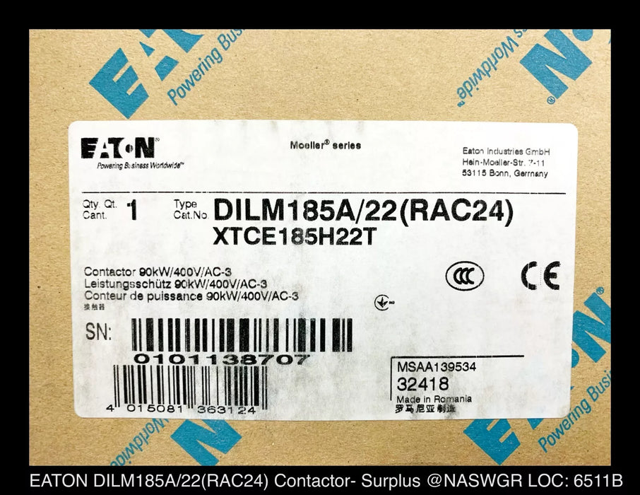 Eaton Moeller DILM185A/22 (RAC24) , Eaton Moeller XTCE185H22T - Surplus