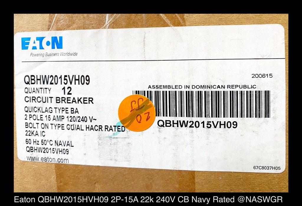 Eaton QBHW2015VH09 Molded Case Circuit Breaker - 15 Amp - Unused Surplus