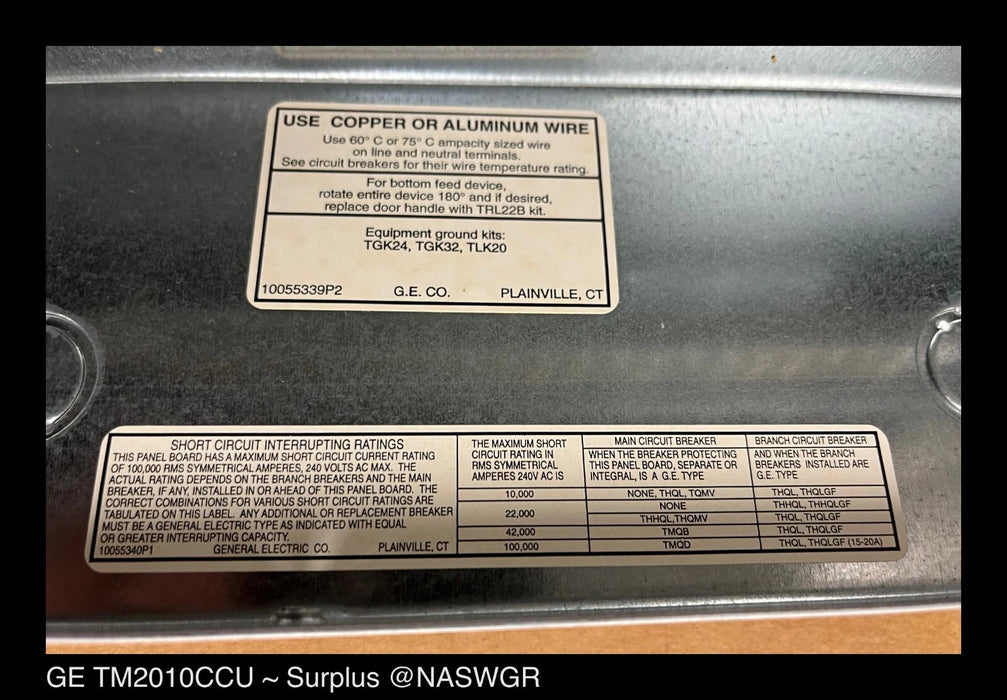 GE TM2010CCU Main Breaker 100A 20CT 1P3W 120/240V 22K IC COMB