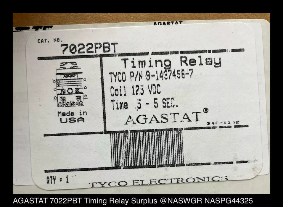 AGASTAT 7022PBT Timing Relay .5-5 seconds 125VDC - Unused