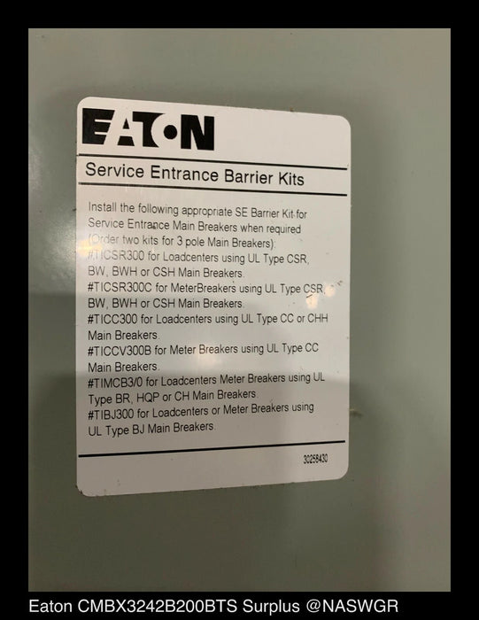 Eaton CMBX3242B200BTS Residential Meter Breaker - 200A/240V/N3R - Unused