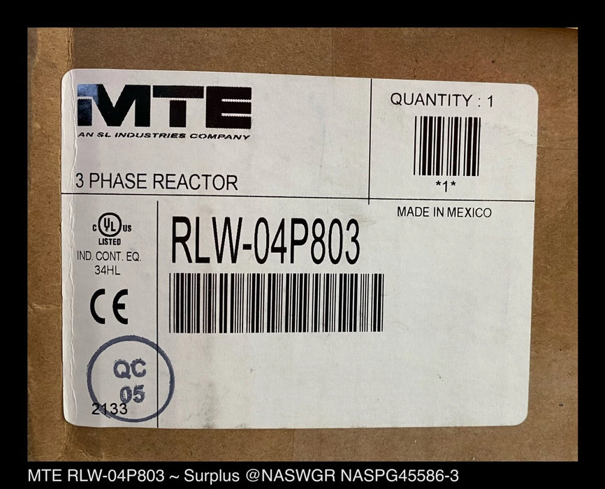 MTE Corp. RLW-04P803 Line Reactor 4.8A, 4.800mH, 3Ph, Open
