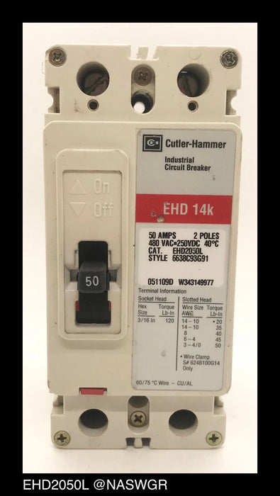 Cutler Hammer EHD2050L Molded Case Circuit Breaker - 50 Amp