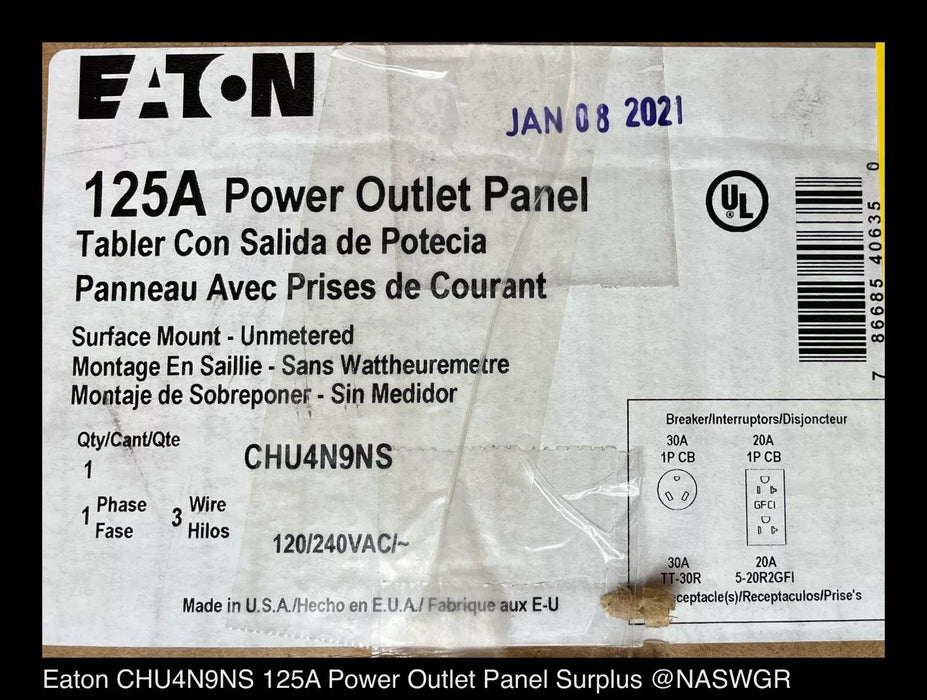 Eaton CHU4N9NS 125A Power Outlet Meter Panel - Unused