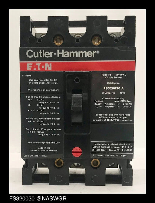 Cutler-Hammer FS320030A Molded Case Circuit Breaker - 30 Amp