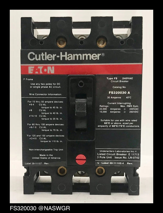 Cutler-Hammer FS320030A Molded Case Circuit Breaker - 30 Amp