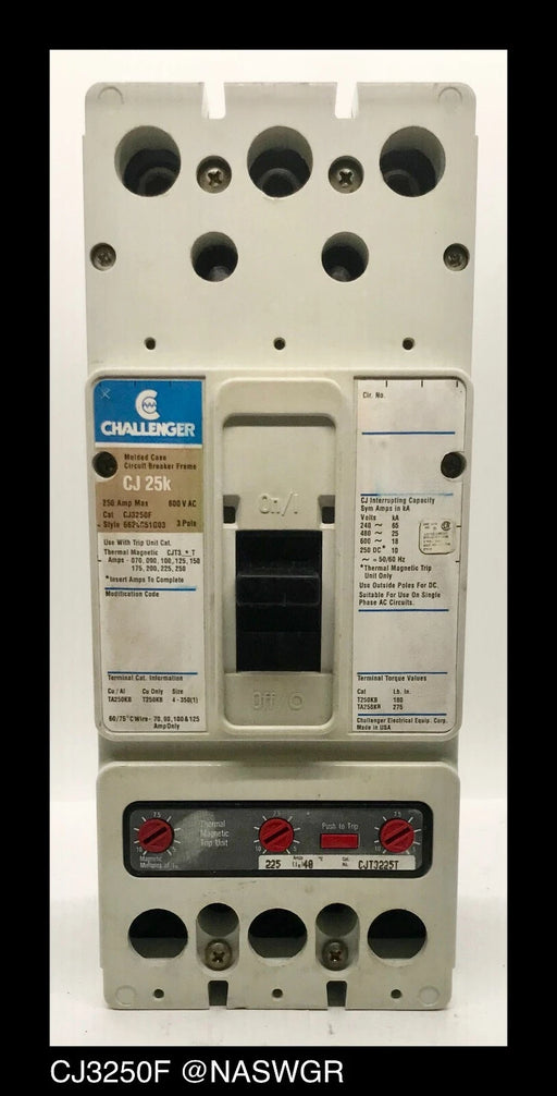 Challenger CJ3250F Molded Case Circuit Breaker - 225 Amp