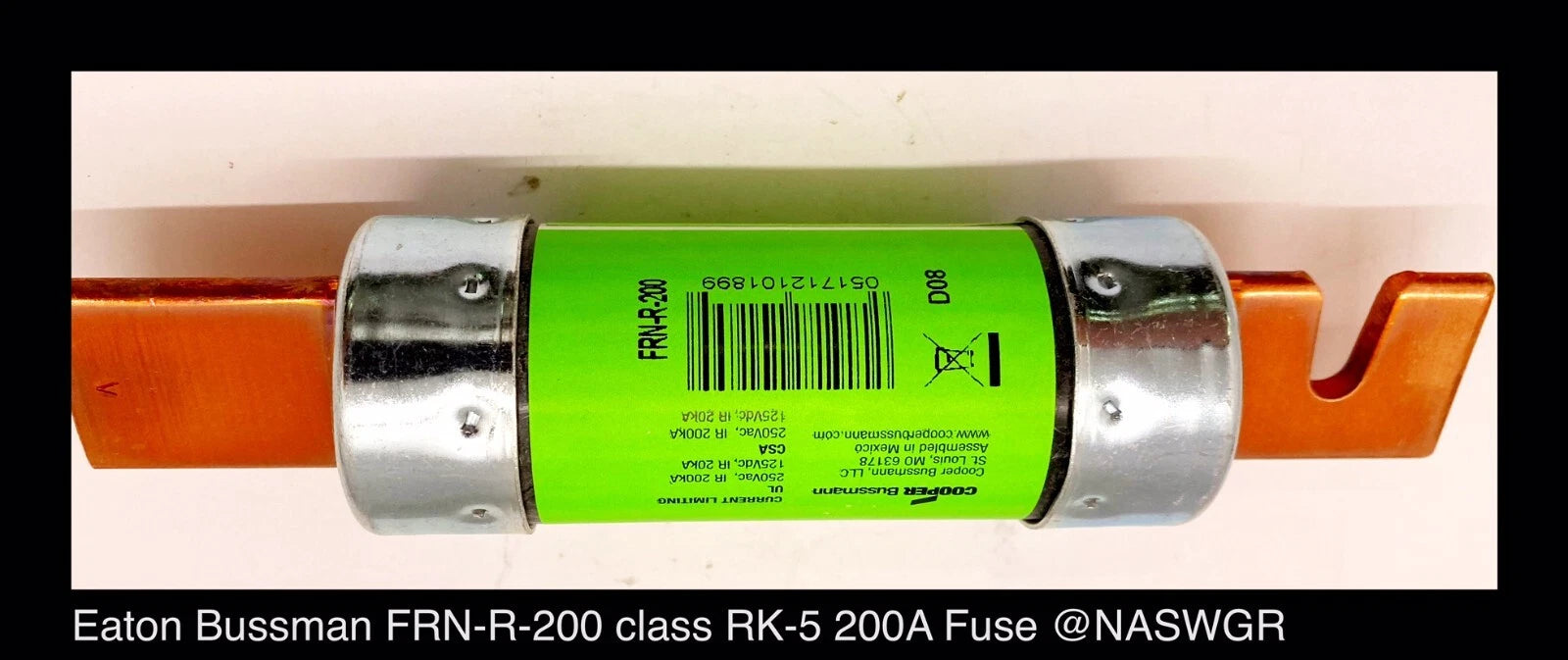 Eaton Bussman FRN-R-200 Class RK5 Fusetron® 200Amp Fuse - Unused Surplus