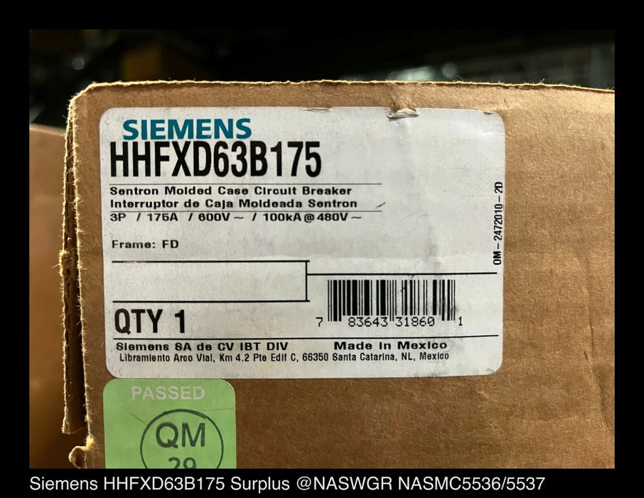 Siemens HHFXD63B175 Molded Case Circuit Breaker - 175 Amp - Unused