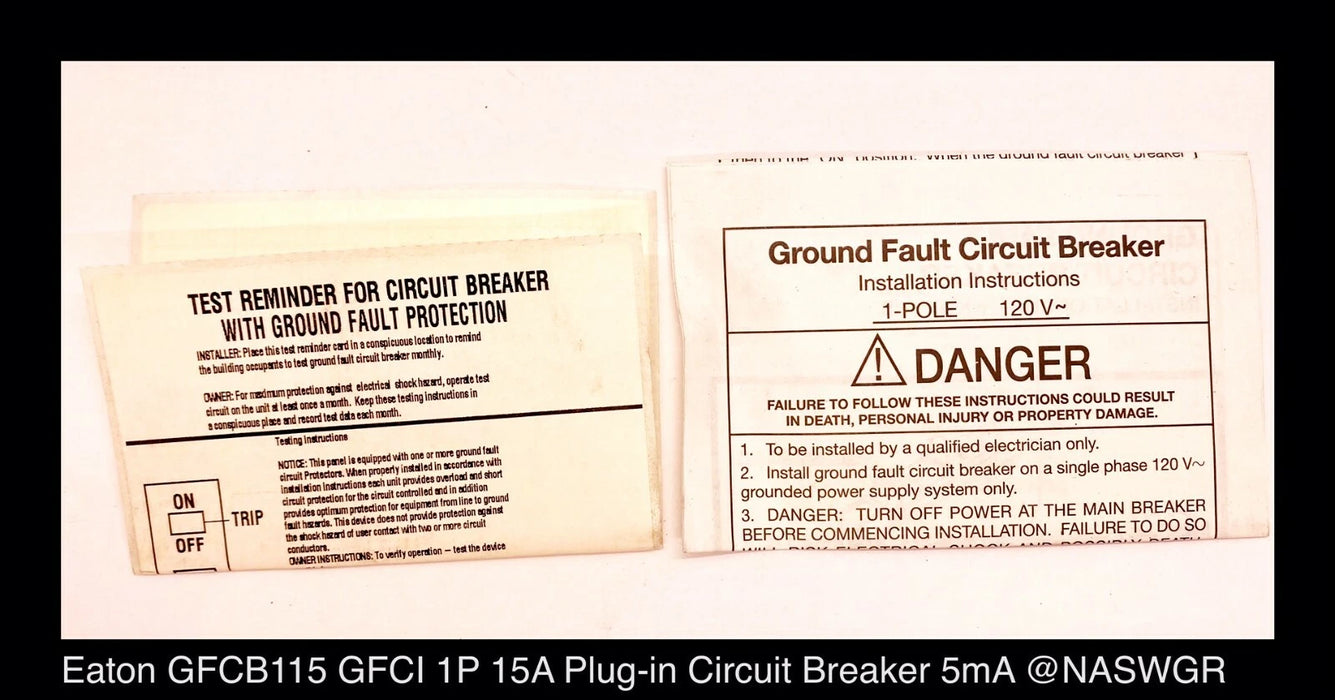 Eaton GFCB115 Ground Fault Circuit Breaker - 15 Amp - 2 Pack - Unused Surplus