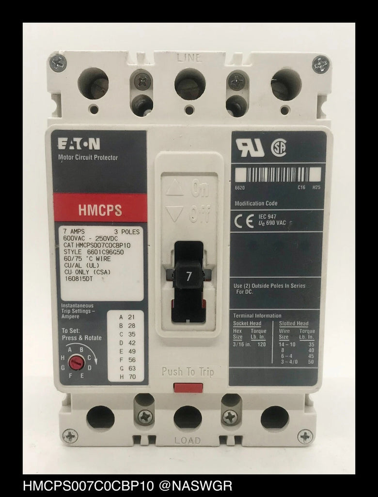 Eaton HMCPS007C0CBP10 Motor Circuit Protector - 7 Amp