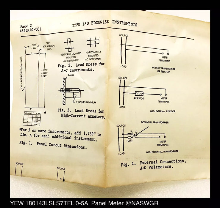 YEW 180143LSLS7TFL - 4" Vertical Panel Meter - 0-5A, AC