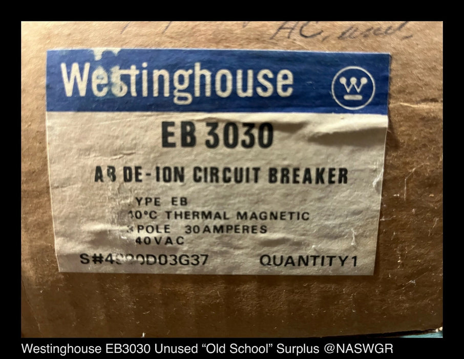Westinghouse EB3030 Molded Case Circuit Breaker - 30 Amp - Shelf Surplus