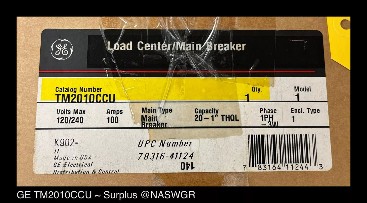 GE TM2010CCU Main Breaker 100A 20CT 1P3W 120/240V 22K IC COMB