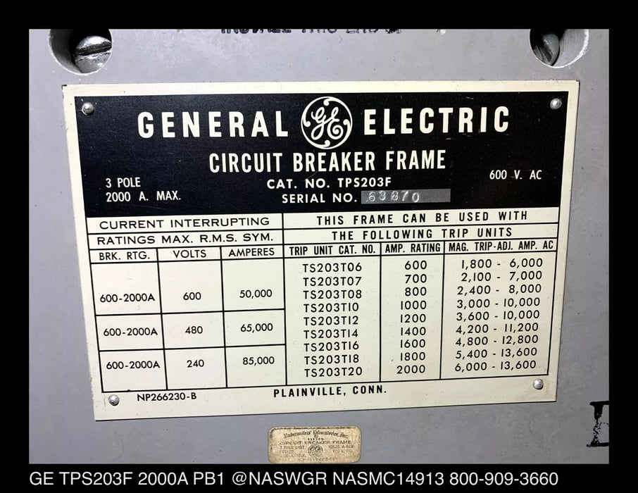 GE PowerBreak TPS203F Circuit Breaker (M/O,B/I) - 2000 Amp