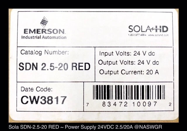 SolaHD SDN-2.5-20RED Power Supply, Redundancy Module, 24VDC Out