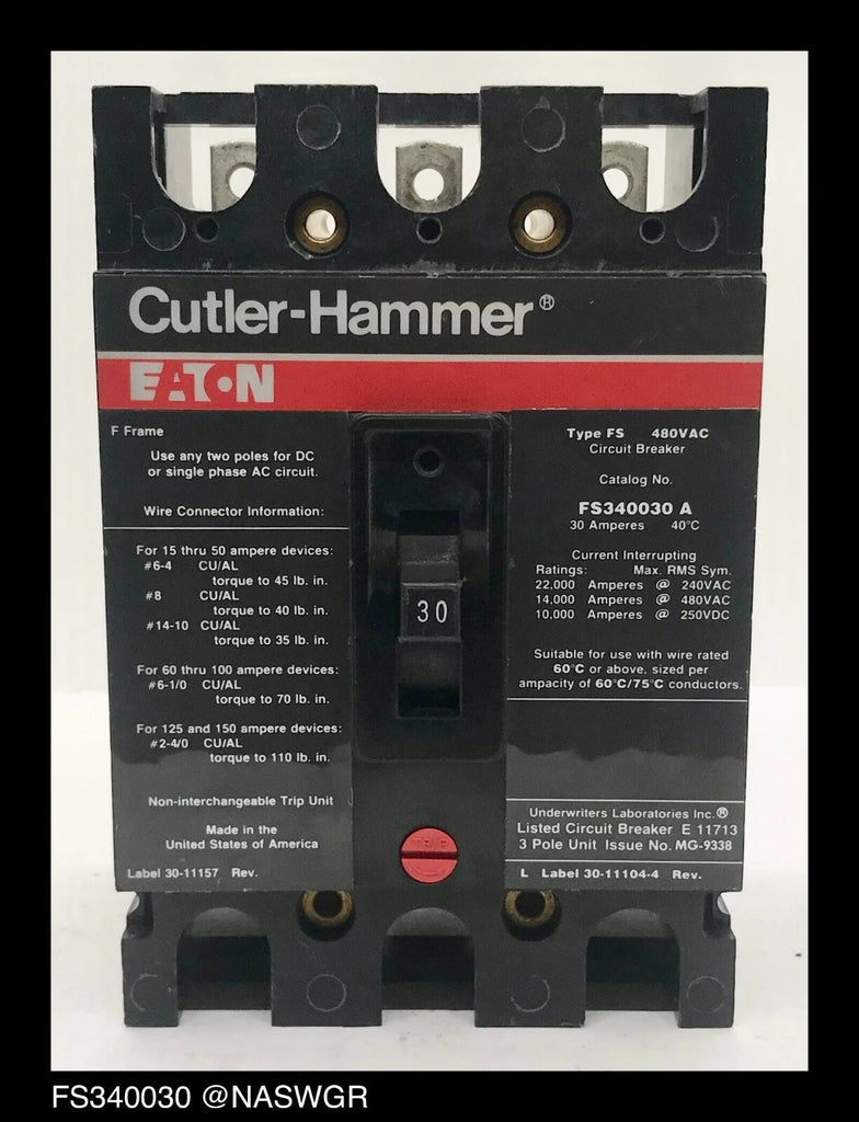 Cutler Hammer FS340030A Molded Case Circuit Breaker - 30 Amp-Tested/1Yr Warranty