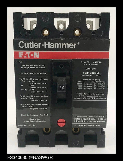 Cutler Hammer FS340030A Molded Case Circuit Breaker - 30 Amp-Tested/1Yr Warranty
