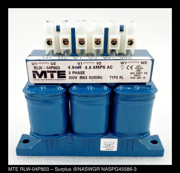MTE Corp. RLW-04P803 Line Reactor 4.8A, 4.800mH, 3Ph, Open