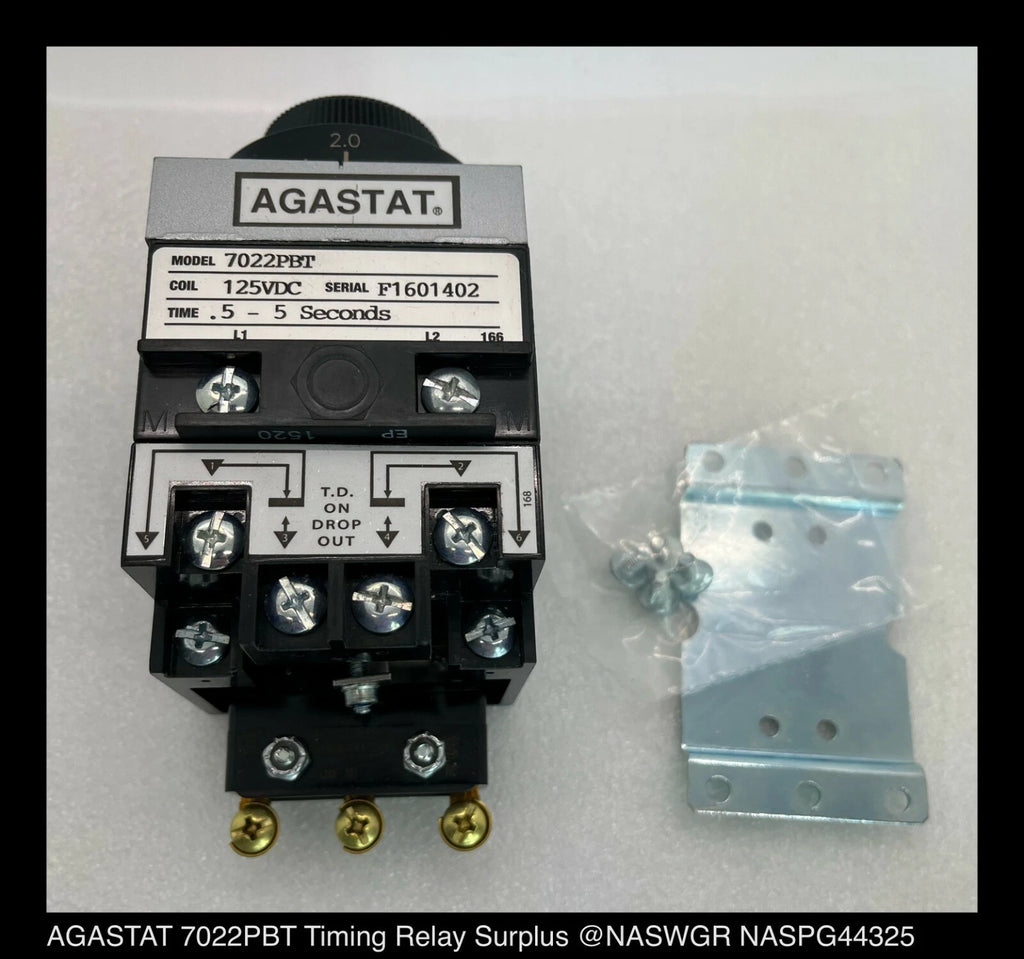 AGASTAT 7022PBT Timing Relay .5-5 seconds 125VDC - Unused