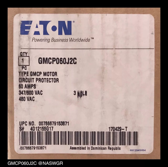 Eaton GMCP060J2C Motor Circuit Protector - 60 Amp - Unused