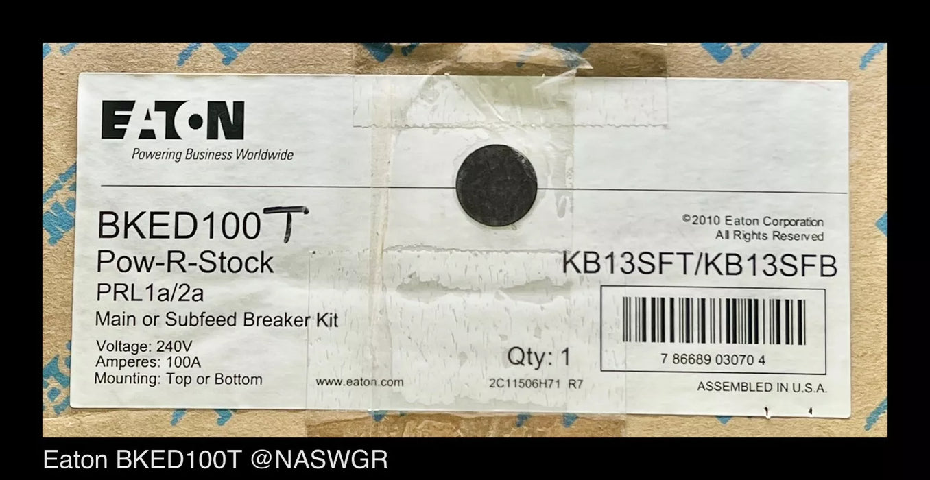 Eaton BKED100T Main or Subfeed Breaker Kit - 100 Amp - Unused Surplus ED3100BP10