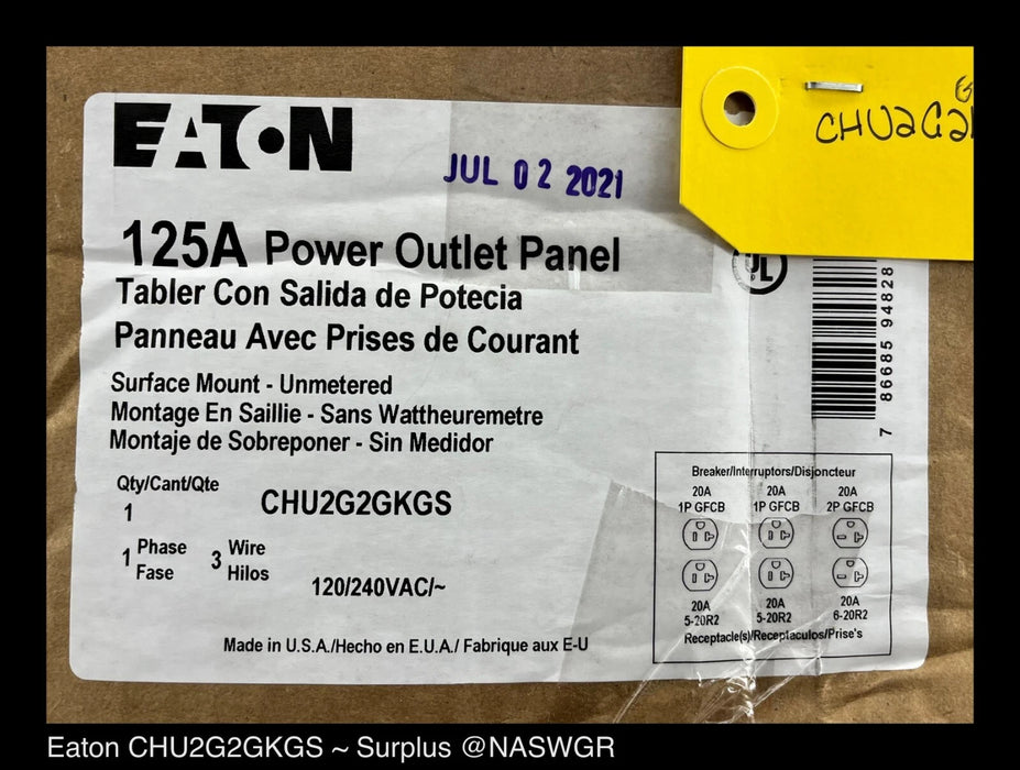 Eaton CHU2G2GKGS 125A Power Outlet Panel - Unused Surplus