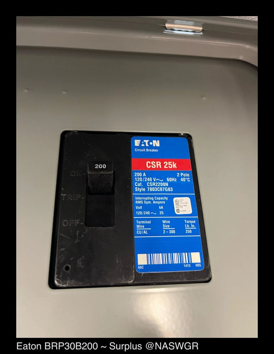 Eaton BRP30B200 200A BR Main Breaker Load Center - Surplus