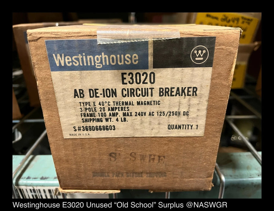 Westinghouse E3020 Molded Case Circuit Breaker - 20 Amp - Unused