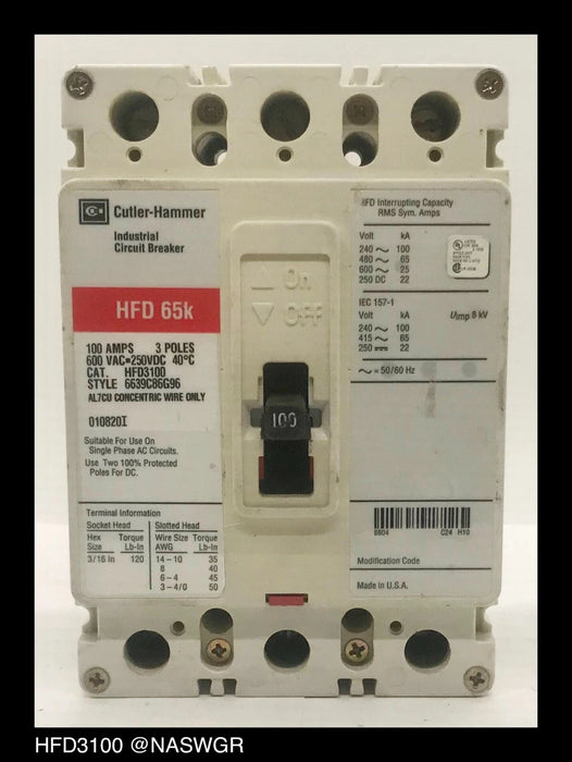 Cutler-Hammer industrial circuit breaker on a white background