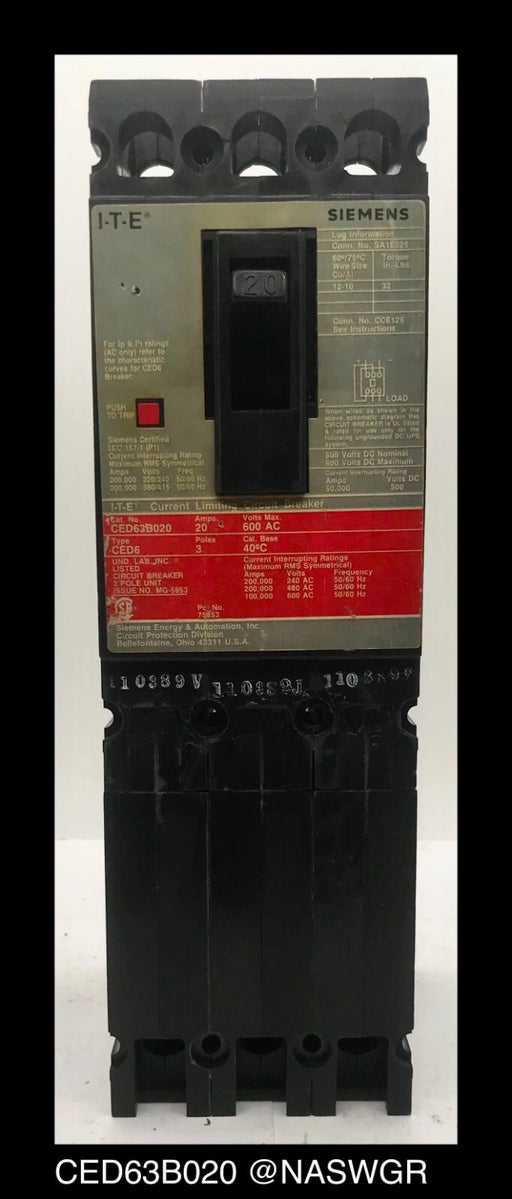 Siemens CED63B020 Molded Case Circuit Breaker - 20 Amp
