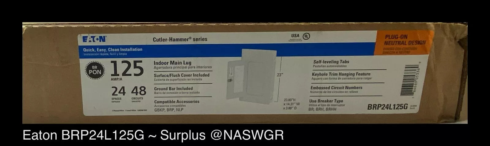 Eaton BRP24L125G Eaton BR Main Lug Load-Center 125A,120/240V - Unused
