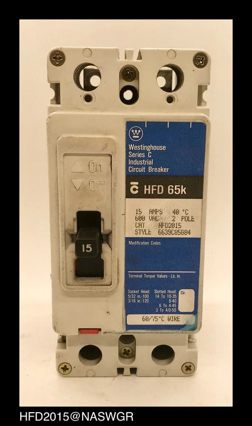 Westinghouse HFD2015 Molded Case Circuit Breaker - 15 Amp - Tested/1Yr Warranty